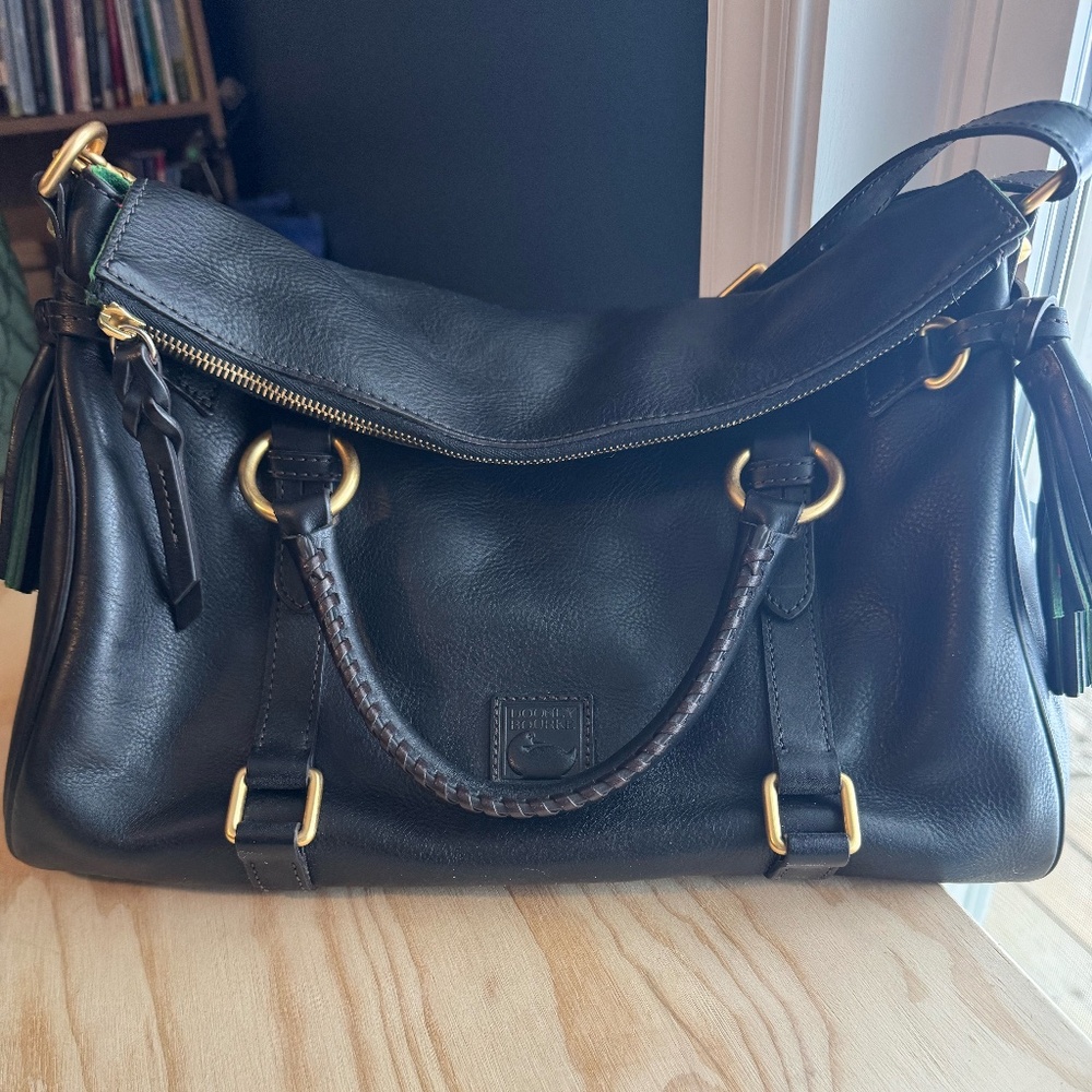 Dooney & Bourke Black Leather Florentine Satchel with Gold Hardware